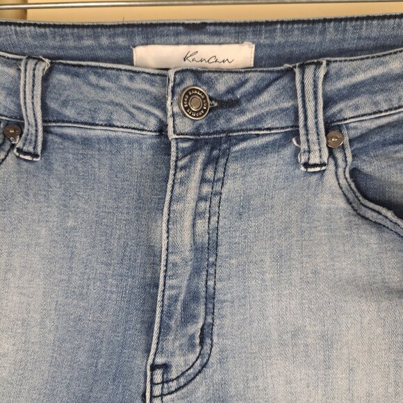 KanCan Lt Wash Distresses Embroidered Detail Fray Hem Skinny Jeans Sz 31 - Picture 5 of 14